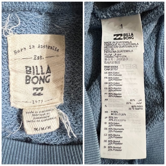 Billabong Wild Palms Womens Crew Sweatshirt light blue size medium - Picture 4 of 4